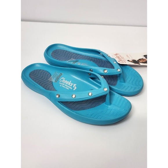 Cheeks Health Sandals By Tony Little Flip-Flop Womens Size 10 Blue Slip-On NWT - Picture 1 of 12